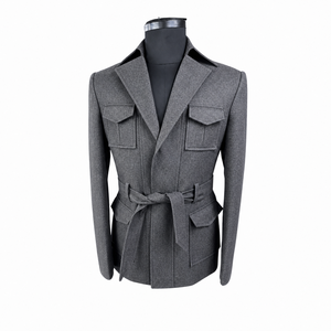 Abrigo de Tweed Premium para Hombre con Cinturón, Chaqueta Estilo Safari con Bolsillos Utilitarios, Corte Entallado, Prenda Exterior de Invierno de Diseño Estructurado - Product Image 3