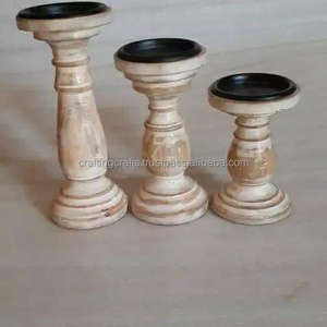 Juego de Portavelas de Madera, Soporte de Madera para Velas de Mesa, Portavelas de Madera Hechos a Mano de la India en Venta - Product Image 4