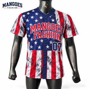 Maillot de baseball d'été en gros, imprimé, col en V boutonné, manches courtes, léger, respirant, anti-humidité, 100 % polyester, personnalisable - Product Image 5