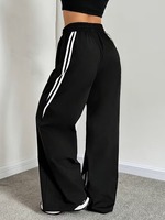 Pantalones de chándal de verano de talla grande para mujer, 100% algodón, con cintura media con cordón, parte delantera plana, corte holgado y pierna ancha, estilo urbano 3D