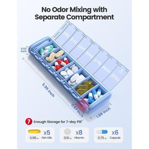 Organizzatore settimanale compatto per pillole, portatile, piccolo, in metallo, per farmaci e vitamine, custodia efficiente per pillole da viaggio - Product Image 2