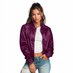 Chaqueta de satén con botones para mujer, 100% poliéster, estilo bomber, cuello redondo, chaqueta de satén con botones para mujer - Product Image 4