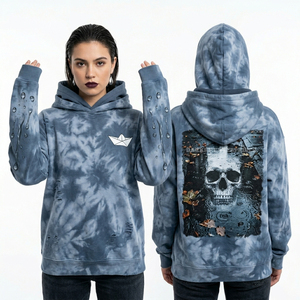 Custom Blue Tie Dye Hoodie Women Distressed Streetwear Oversized Pullover <b>Acid</b> Wash Sweatshirt Water <b>Drop</b> Sleeve Print Skull - Product Image 1