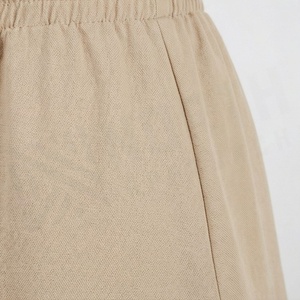 Women <b>Elastic</b> <b>Waist</b> A-Line Mini <b>Skirt</b> With Drawstring Solid Color Casual Style 100% Cotton Woven Fabric - Product Image 5