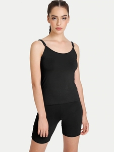 Débardeur noir sans manches pour femme, col rond, tricoté en coton et élasthanne, couleur unie minimaliste, respirant, pour l'entraînement et les loisirs - Product Image 4