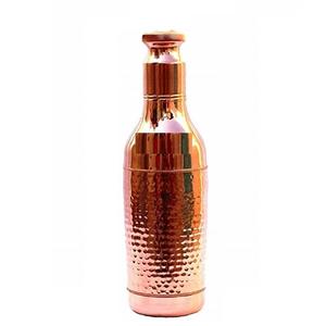 Threaded lid Copper Water <b>Bottle</b> With Hammered Finish Portable Drinkware <b>Vintage</b> Style Lids Included - Product Image 1