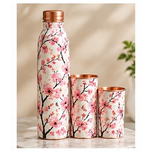 Elegante Juego de Botellas de Agua de Cobre con Diseño Floral en Acuarela, Portátiles para Viaje, con Tapas - Product Image 3