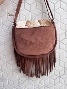 Bolso de Mano de Cuero con Flecos de Piel de Vaca, Bolso Bandolera con Piedra Turquesa, Estilo Bohemio Gitano Vintage, Hecho a Mano, Nuevo Diseño, Multiusos, Elegante - Product Image 5