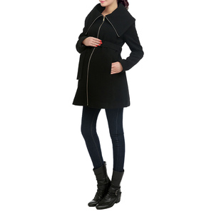 Women's <b>Woolen</b> Trench Coat <b>Shawl</b> Collar Zipper Closure Knee Length Elegant Winter Outerwear With Belt - Product Image 6