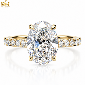 แหวนเพชรรูปไข่ทรงโอวัล ประดับเพชรรอบวง ทองคำแท้ 9K 14K 18K ดีไซน์แบบ Pave Band เครื่องประดับชั้นดี |   แหวนหมั้นเจ้าสาว ดีไซน์คลาสสิคทรงวงรี ตัวเรือนทอง - Product Image 1