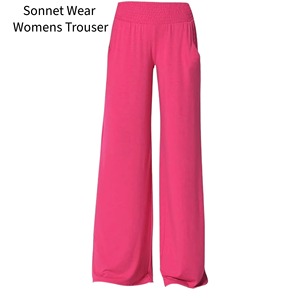 Pantalon décontracté pour femme, taille haute, coupe droite ample, 100% coton, avec poche - Product Image 1
