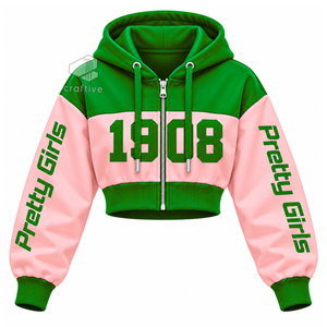 Alpha | Kapa | Alpha Sorority Women's Color Block <b>Cropped</b> <b>Zip</b>-<b>Up</b> <b>Hoodie</b> Greek Letter Embroidered Sweatshirt Collegiate Crop Top - Product Image 1