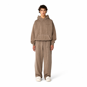 ONETEN APPARELS Conjunto de Sudadera con Capucha Oversize para Hombre, Color Sólido, Ajuste Holgado, Chándal Casual con Bolsillo Canguro y Pantalones de Pierna Ancha 100% Algodón - Product Image 1