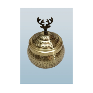 Handcrafted Brass Decorative Storage Jar with Deer Handle <b>Lid</b> Vintage Metal Container for Home <b>Decor</b> - Product Image 1