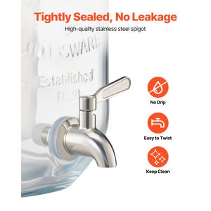 2 Pack 1 Gallon Beverage Dispenser Wood <b>Stand</b> Glass Juice Dispenser Stainless Steel Spigot for Parties Capacity 8L Made <b>PC</b> - Product Image 3