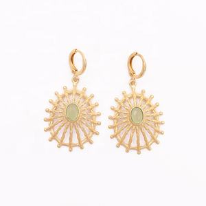 Designer Gold Plated Oval <b>Citrine</b> Gemstone Dangle Style Hoop <b>Earrings</b> Fashion Drop Jewelry with Lining <b>Earrings</b> - Product Image 5