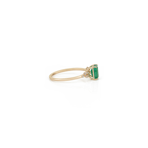 Bague de fiançailles empilable classique et luxueuse en or jaune 14 carats avec émeraude et diamant, pierre de naissance de mai, bijoux en gros, best-seller - Product Image 5