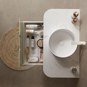 Mobile bagno moderno DINA da 36 pollici a parete con lavabo, bordi curvi e mobiletto a righe con cassetti - Lusso e funzionalità - Product Image 2