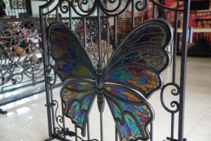 Wrought Iron Rustic Garden Gate Stained Glass Butterfly Design Manual <b>Swing</b> Style Exterior Metal Entry Door Finished Surface 1 - Product Image 3
