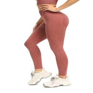 Leggings de yoga côtelés sans couture taille haute pour femme, couleur unie, avec empiècements en maille respirante, pantalon de fitness pleine longueur - Product Image 5