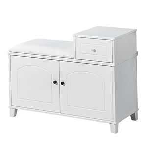 Legno bianco scarpa panca armadio con cuscino in PU ignifugo doppie porte e cassetto mobile per ingresso porta - Product Image 3