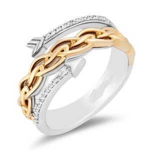 Bague Cocktail Flèche Bicolore Bijoux Impériaux en Argent 925 Plaqué Or 14K avec Perle d'Eau Douce Sertie Clos – Bijoux de Luxe - Product Image 1