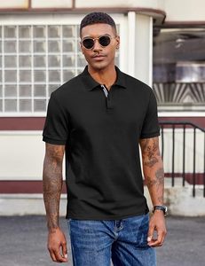 Men's <b>Black</b> Short Sleeve <b>Polo</b> <b>Shirt</b> Solid Color Casual Woven Oxford Fabric Button Design Regular Fit - Product Image 4