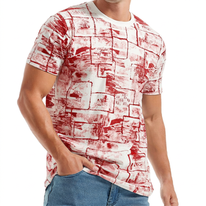 Men's Short Sleeve Printed T-<b>Shirt</b> With <b>Patchwork</b> Pattern O-Neck Casual Knitted Regular Fit Blue White - Product Image 6
