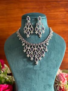 Light Pink Zircon <b>Statement</b> <b>Necklace</b> and Earrings Set Silver-Plated American Diamond Jewelry for Women Handmade Bulk Product - Product Image 6