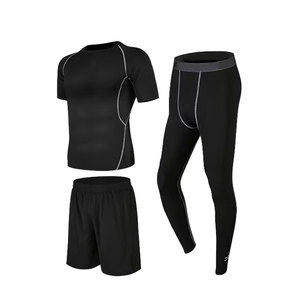 Ensemble de fitness pour hommes haute élasticité, T-shirt anti-transpiration, short de course doux, tenue de sport respirante pour l'été, fabriqué au Pakistan - Product Image 1