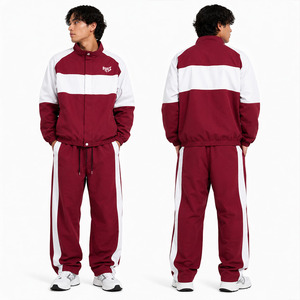 OEM <b>Retro</b> Color Block <b>Tracksuit</b> Set Custom Men Athletic Jogger Pants Private Label Training Jackets Custom Embroidery Logo Suit - Product Image 1