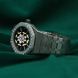 Reloj octogonal con bisel de diamantes para hombre, pulsera de metal en tono de acero, esfera negra, reloj de pulsera de lujo - Product Image 4