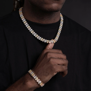 Collier de luxe unisexe en moissanite et perles d'eau douce, style hip-hop, plaqué or 18 carats, argent 925, micro-pavé, coupe baguette - Product Image 1