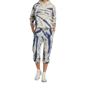 Sweat-shirt à capuche surdimensionné personnalisé pour femme, motif tigre bleu tie-dye, en coton French Terry, col boutonné, rayures, vente en gros OEM - Product Image 2