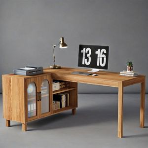 Bureau de direction en L de 59 pouces avec armoire de classement et étagères de rangement, bureau d'angle de style farmhouse pour ordinateur et écriture - Product Image 5