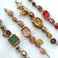 Montre Bracelet Quartz Vintage Personnalisée pour Femmes, Or Rose Argent Émail Floral Cristal Chaîne Réglable Cadran Analogique Bijou Élégant