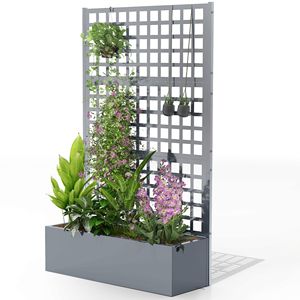 Fioriera Rialzata Grigia Zincata 43 X 16 X 70 con Traliccio per Piante Rampicanti e Ortaggi - Product Image 1