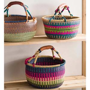 Cesta redonda de almacenamiento de algas marinas modelo caliente lavandería cocina artesanía hecha a mano para venta al por mayor tejida a mano con asas - Product Image 2