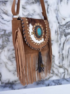 Bolso de Hombro de Cuero con Patrón Occidental y Pelo de Vaca, Estilo Bohemio con Flecos, Bolso Elegante de Piel de Vaca Pequeño, ¡Gran Venta! - Product Image 3