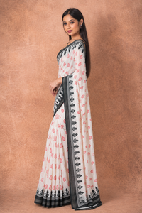 Sari Tradicional de Algodón para Mujer, Estampado Digital con Patrón de Hojas Rojas y Negras, Estilo Casual, Largo hasta el Suelo, Corte Regular, Estilo Bollywood - Product Image 4