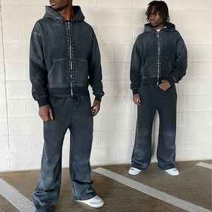 <b>Lightweight</b> Printed Casual Solid Boxy Regular Tracksuit Custom <b>Hoodie</b> & Sweatpants Set for Men 100% Cotton - Product Image 5