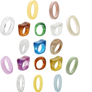 Women's Vintage Boho Acrylic Resin <b>Ring</b> Creative Irregular Transparent Acetate Design Rose Gold & Rhodium Plated Classic Style - Product Image 1