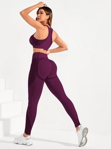Womens Seamless Activewear 2 Pcs Set Breathable <b>Crop</b> <b>Top</b> and Curved <b>Mesh</b> Panel Ruched Rear Fitness Leggings Sportswear Suit - Product Image 2