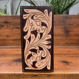 High Quality Wholesale Beaded Slim Woman RFID Genuine Tooled Leather <b>Card</b> <b>Holder</b> Customized Floral Pattern Long <b>Wallets</b> for Men - Product Image 5