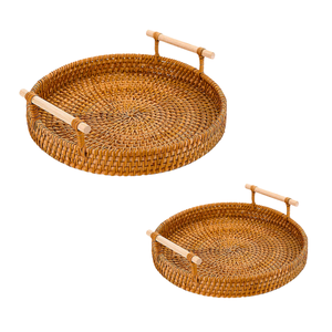 Handwoven RATTAN TRAY FRUIT STORAGE <b>BASKET</b> with Handles Gift, Eco-Friendly Handmade Home <b>Kitchen</b> <b>Basket</b> - Product Image 1
