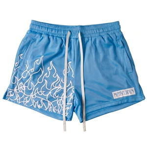 Men's Printed Flame <b>Shorts</b> Breathable Mesh Drawstring Casual <b>Short</b> Pants Mid Waist Elastic Band Sportwear - Product Image 2