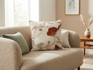 Luxury 100% Linen Embroidered <b>Cushion</b> <b>Cover</b> with Scalloped Edge | Premium Decorative Throw Pillow <b>Cover</b> - Product Image 2