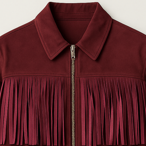 Women Cropped <b>Suede</b> Fringe <b>Jacket</b> Zip Closure Western Style Tassel Boho Chic Fashion Outerwear - Product Image 3