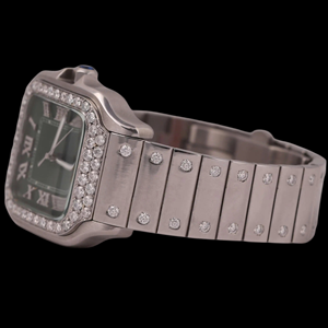 Reloj Personalizado de Acero Inoxidable con Esfera Verde Cuadrada, Bisel con Diamantes Moissanite, Diseño Único y Moderno, Precio al por Mayor - Product Image 2