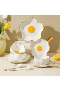 Assiette de table ovale moderne en porcelaine fine 8 pouces, blanc et jaune, pour la maison, les restaurants et les fêtes - Product Image 2